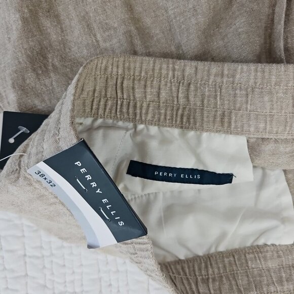 NEW Perry Ellis Linen Blend Pullup Drawstring Pants Men's 38x32 Tan NWT Resort - Picture 12 of 15